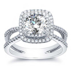 2.40 Carats Natural Earth Mined Diamond Engagement Ring Halo White Gold 14K