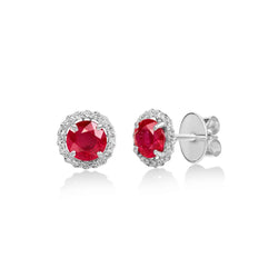 Brilliant Cut 4.36 Ct Ruby And Diamonds Studs Earrings White Gold 14K