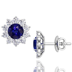 Round Cut 5 Ct Sapphire And Diamonds Women Studs Earring New