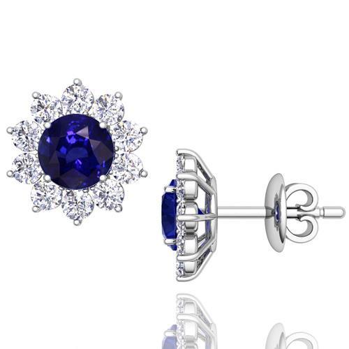 Brilliant Cut   Sapphire And Diamonds Women Studs Earring  