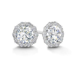 Brilliant Cut Diamonds Halo 4 Carats Lady Studs Earrings White Gold