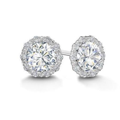 Brilliant Cut Diamonds Halo Lady Studs Earrings White Gold 