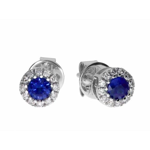 Brilliant Cut Sapphire And Diamond   Sparkling Unique Lady’s    Stud Earring White Gold Gemstone Earring