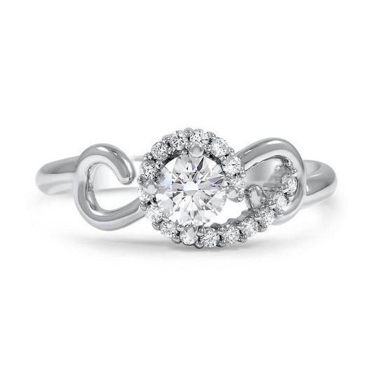 Brilliant Cut  High Quality Twisted Sparkling Solitaire Ring with Accents White Gold Diamond