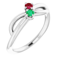 Burma Ruby 0.30 Carats Green Emerald Infinity Twist Gemstone Ring