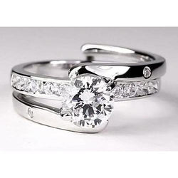 Real Bypass Shank Setting Round Real Natural Earth Mined Diamond Engagement Ring 2 Carats