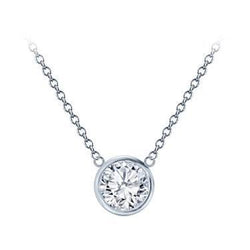 1 Carat Bezel Solitaire Round Natural Earth Mined Diamond Necklace Pendant White Gold 14K