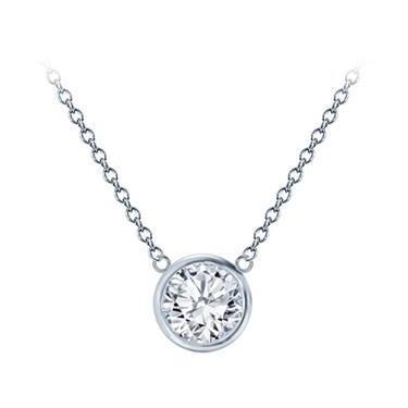 1 Carat Bezel Solitaire Diamond Necklace Dog Ear Pendant White Gold 