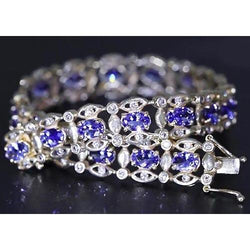 Ceylon Blue Diamond Bracelet 26.40 Carats White Gold Women Jewelry