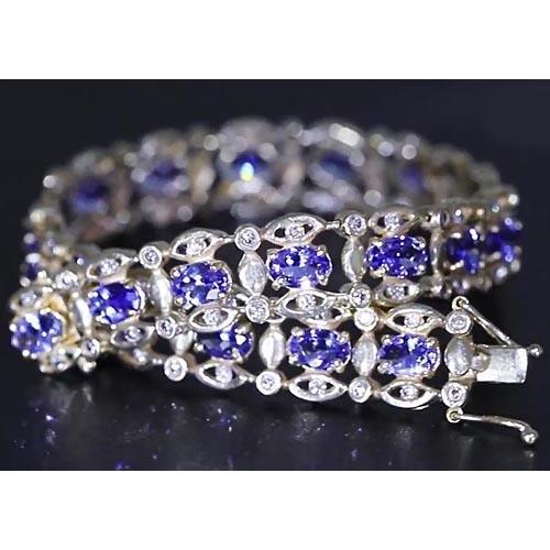 Ceylon Blue Diamond Bracelet  White Gold Women Jewelry New Gemstone Bracelet