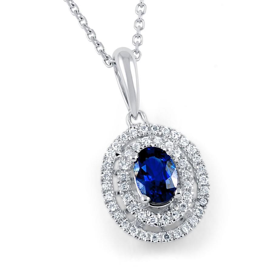 Ceylon Blue Sapphire Diamond 2.70 Carats Pendant Necklace White Gold 14K Gemstone Pendant