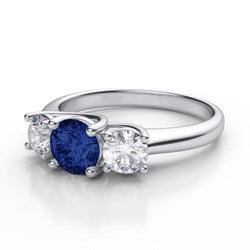Ceylon Blue Sapphire Diamond 3 Stone Ring White Gold 14K 3.5 Carats