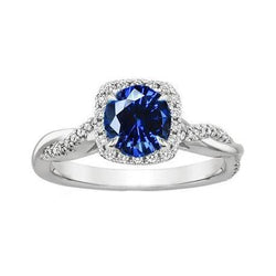 Ceylon Blue Sapphire Natural Earth Mined Diamonds 3 Carats Wedding Ring White Gold 14K