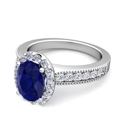 Ceylon Blue Sapphire Diamonds 4 Carats Wedding Ring White Gold 14K