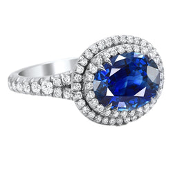 Ceylon Blue Sapphire Diamonds 4.40 Carats Ring White Gold 14K