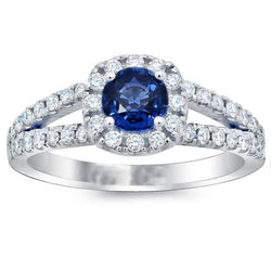 Blue Sapphire Diamonds Round 3.50 Carats Jewelry Halo Gemstone Ring