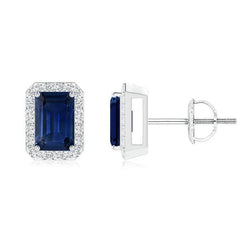 Ceylon Blue Sapphire Diamond Stud Earring 2.45 Carats White Gold 14K