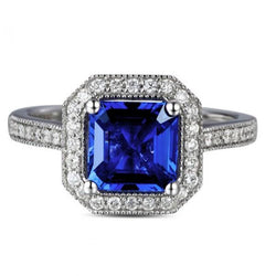 Ceylon Blue Sapphire Jewelry Diamond Wedding Ring Gold White 4 Carats