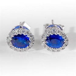 Ceylon Blue Sapphire Diamond Women Earring White Gold 2.60 Ct