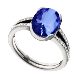 Ceylon Blue Sapphire Oval Round Diamond 3.75 Carat Anniversary Ring