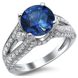 Ceylon Blue Sapphire With Diamonds Ring 4 Ct White Gold 14K