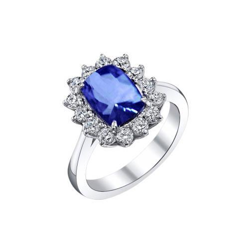 Ceylon Sapphire  Diamonds Ring White Gold  Gemstone Ring