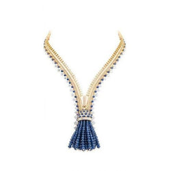 Ceylon Sapphire And Diamonds 25 Ct Ladies Necklace Yellow Gold 14K