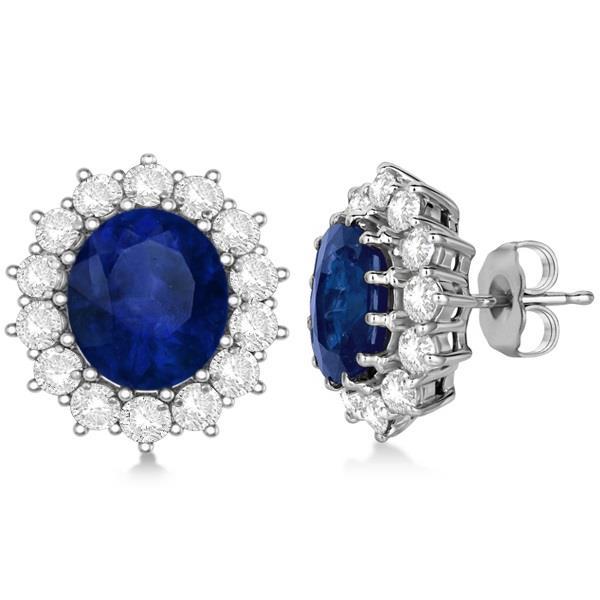 Ceylon Sapphire And Diamonds 6.80 Ct Women Studs Earring White Gold 14K Gemstone Earring