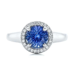 Ceylon Sapphire And Diamonds Engagement Ring 3.75Ct White Gold 14K