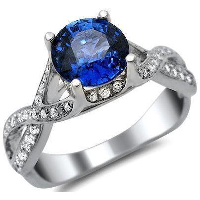 Ceylon High Quality Unique Sapphire And Round Diamonds  White Gold   Gemstone Ring