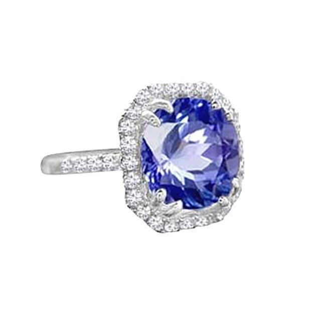 Ceylon Sapphire Diamonds  Elegant Woman's  Ring White Gold  Gemstone Ring