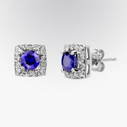 Ceylon Sapphire Diamond Cluster Ladies Stud Earring 3.40 Carat WG 14K