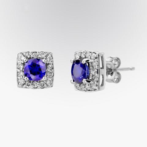 Ceylon Sapphire  Diamonds Cluster Female new Anniversary  Ladies Studs Earring   White Gold Gemstone Earring
