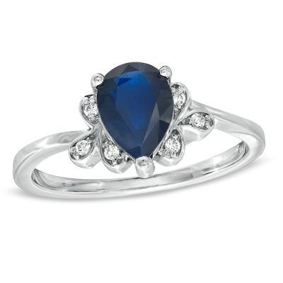 Ladies Ceylon Sapphire Pear Cut And Diamonds Anniversary Gemstone Ring