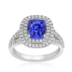 Ceylon Sapphire Double Halo Ring Solid Gold 14K Jewelry 3.5 Ct