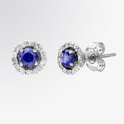 Ceylon Sapphire With Diamond Cluster Studs Earring 4.40 Carats WG 14K