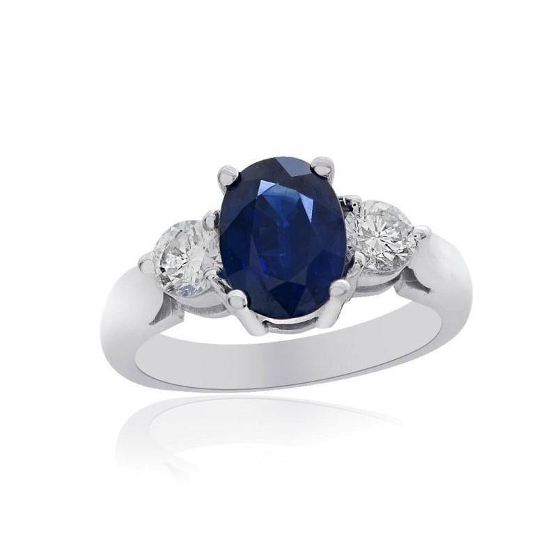Ceylon Sapphire With Diamonds 3 Carats Ring White Gold Gemstone Ring