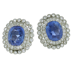 Ceylon Sapphire With Diamond 4.38 Carats Stud Earrings White Gold 14K
