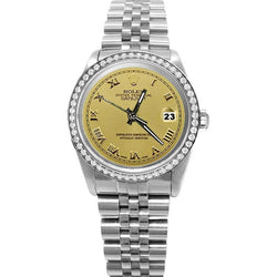 Champagne Roman Dial Diamond Bezel Ss Watch Rolex Date Just QUICK SET