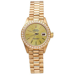 Champagne Tapestry Stick Dial Pin Stripe Gold Presidential Watch