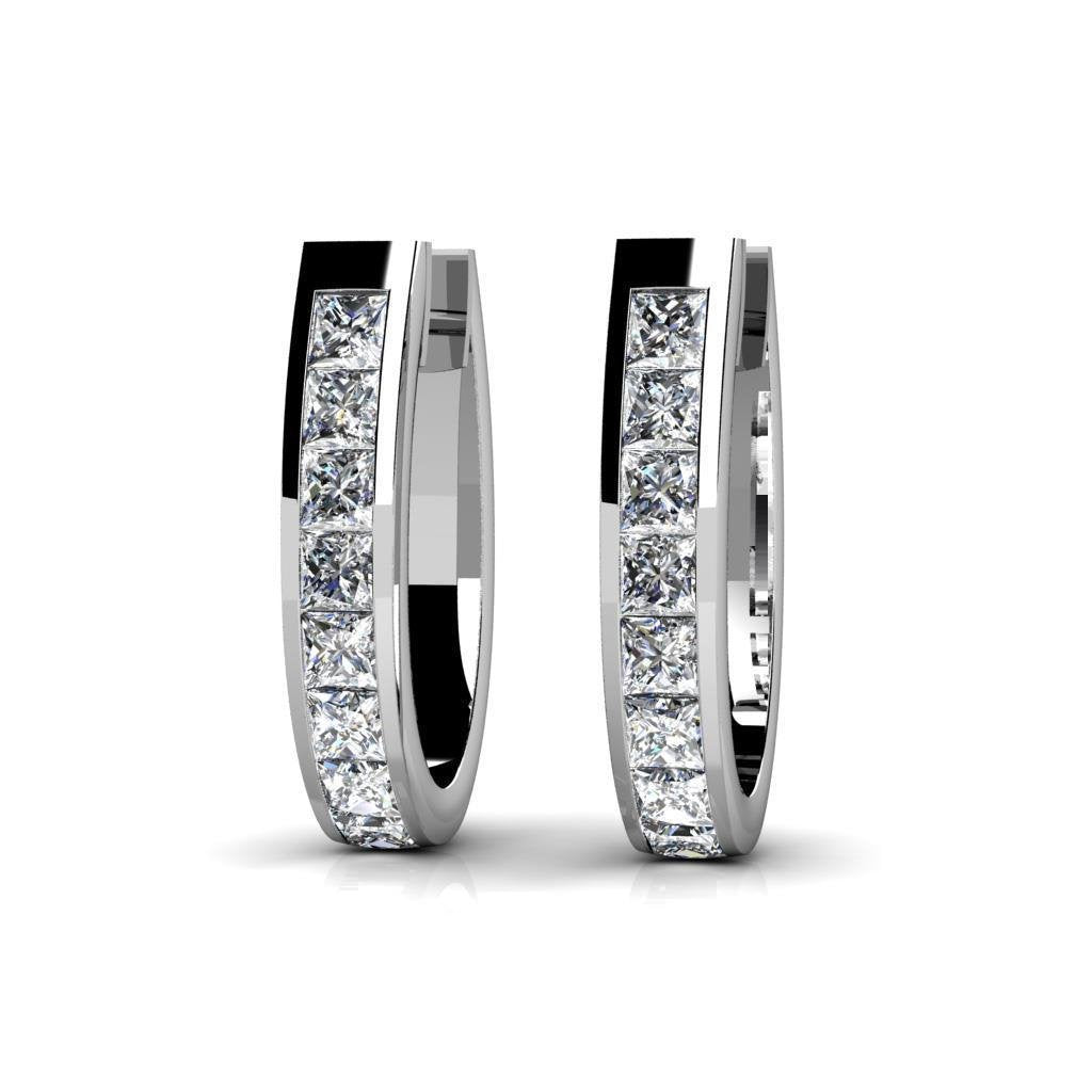 Channel Set 2.40Ct Princess Cut Diamonds Hoop Earrings White Gold 14K Hoop Earrings