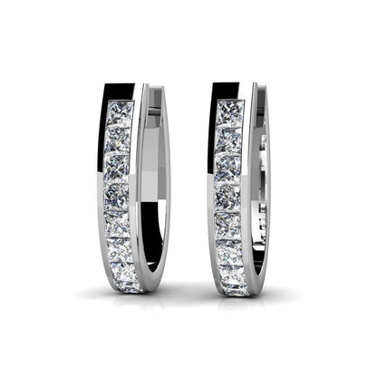 Channel Set 2.40Ct Princess Cut Diamonds Hoop Earrings White Gold 14K Hoop Earrings