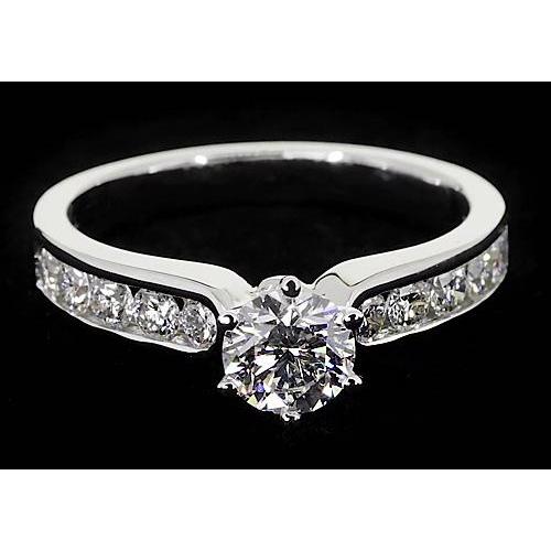 Channel Setting Round Diamond Engagement Ring Vs1 F White Gold 14K Solitaire Ring with Accents