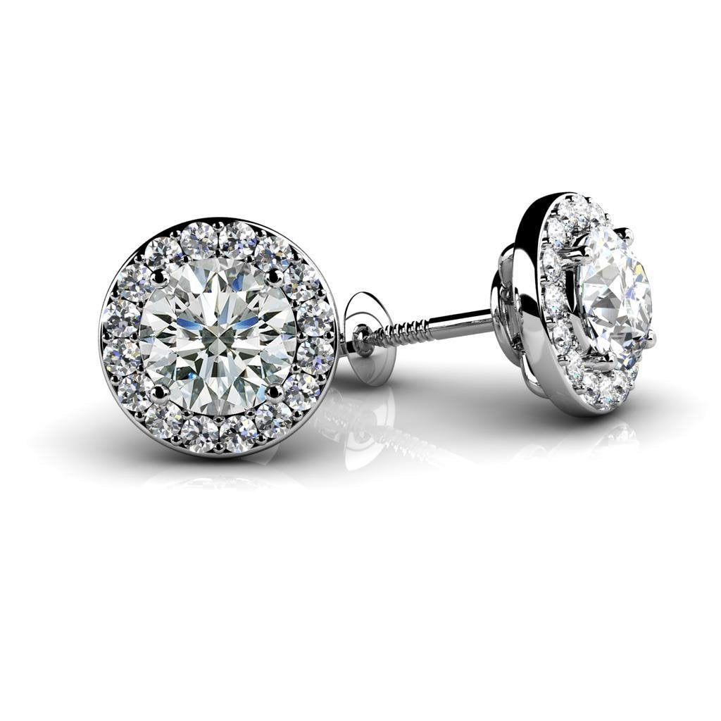 Circle Designer Stud Halo Earrings 4.60 Ct Round Brilliant Cut Diamonds Studs- Halo