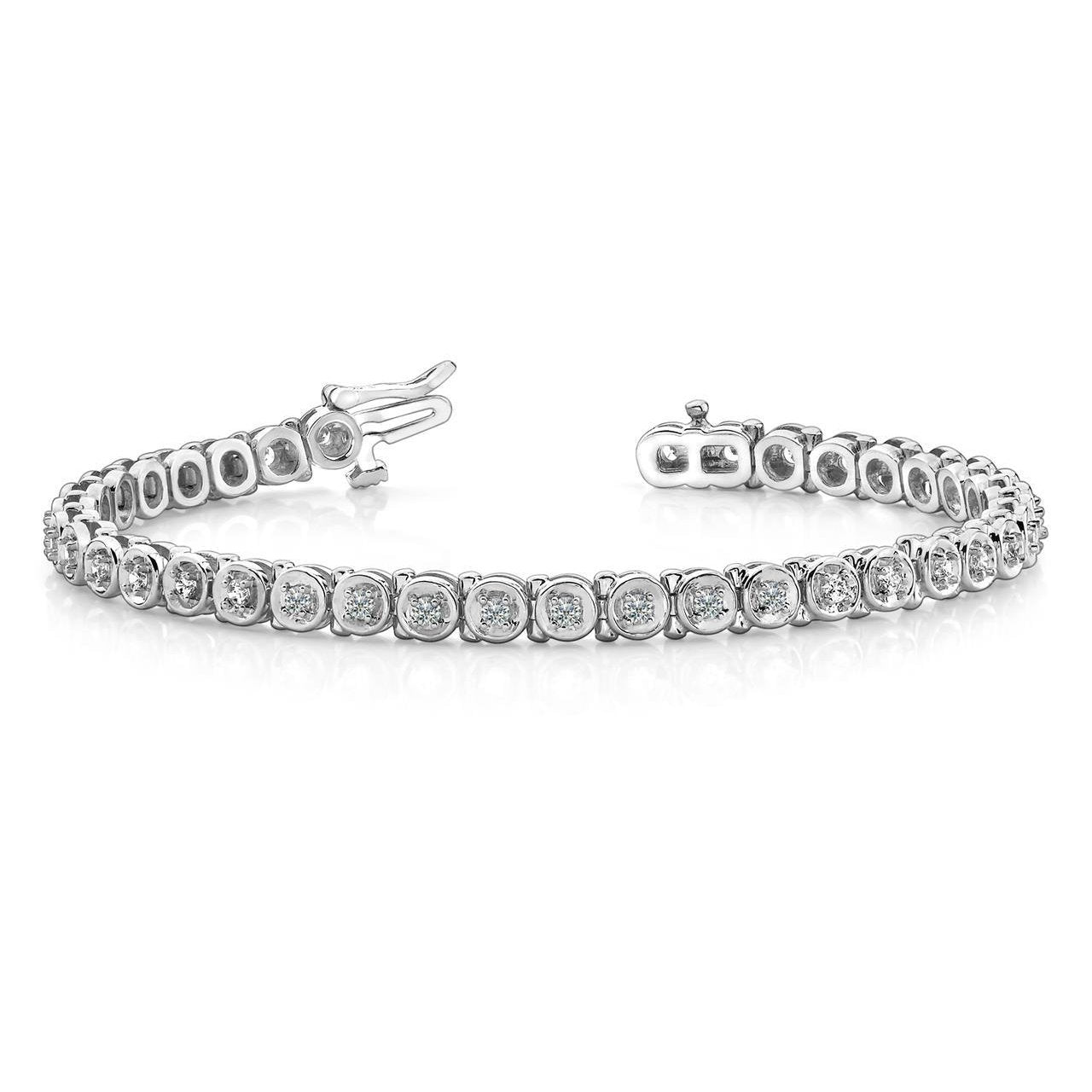 Circle Link Tennis Bracelet 5.70 Ct Round Cut Diamonds 14K White Gold Tennis Bracelet