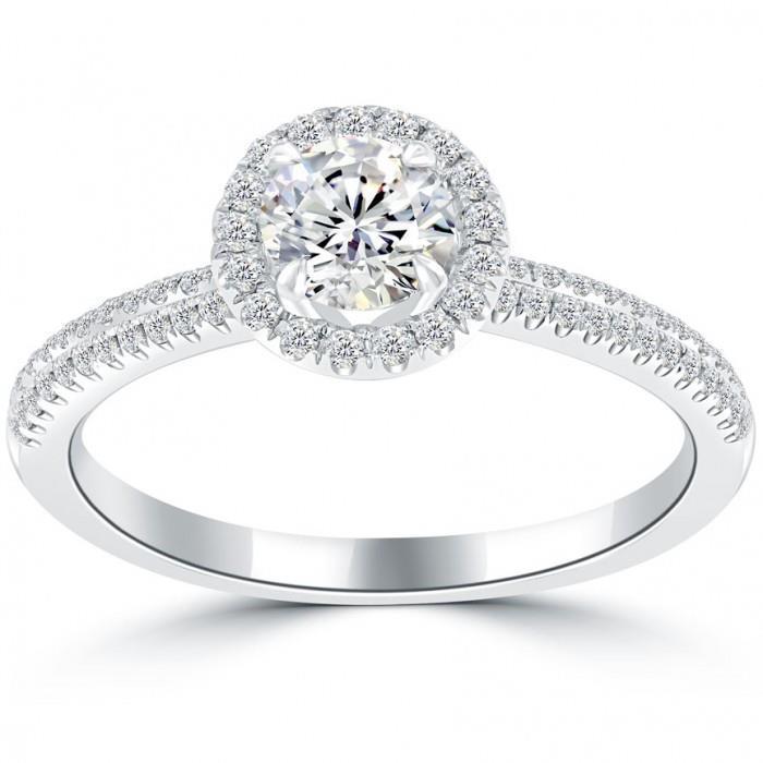 Classic Engagement Ring 1.50 Ct Natural Diamond Round Cut 14K White Gold Halo Ring