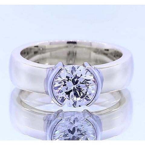 Classic Style 1 Carat Round Diamond Half Bezel Men'S Ring Mens Ring