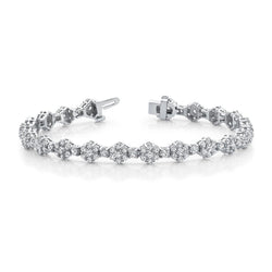 Real  Cluster Flower Link Bracelet 6 Ct Round Cut Diamonds White Gold