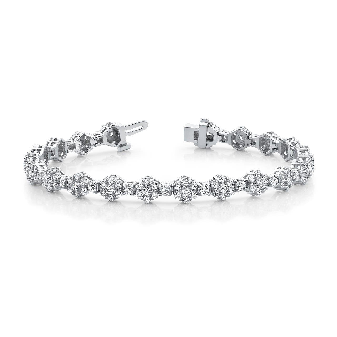 Cluster Flower Link Bracelet 6 Ct Round Cut Diamonds White Gold Tennis Bracelet