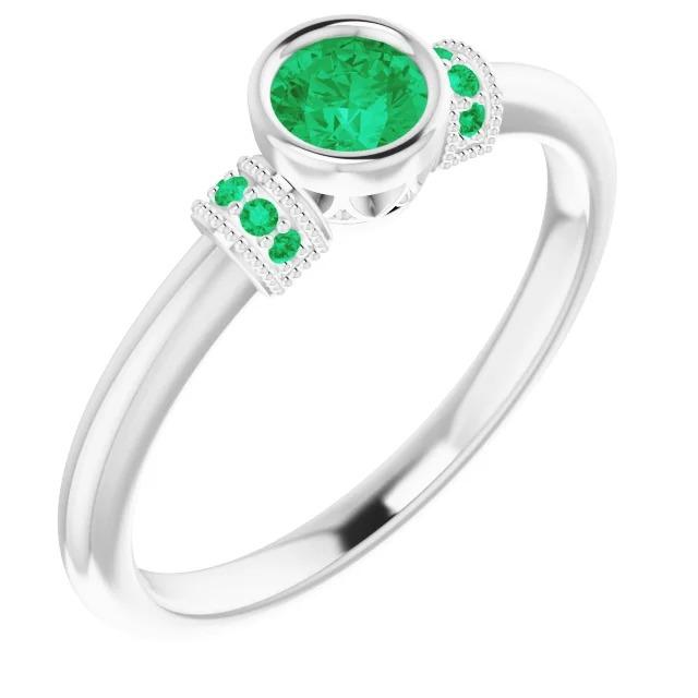 Columbian Green Emerald Ring Antique Style 1 Carat White Gold Jewelry New Gemstone Gemstone Ring